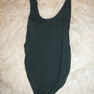Green bodysuit low cut with cut outs on the side